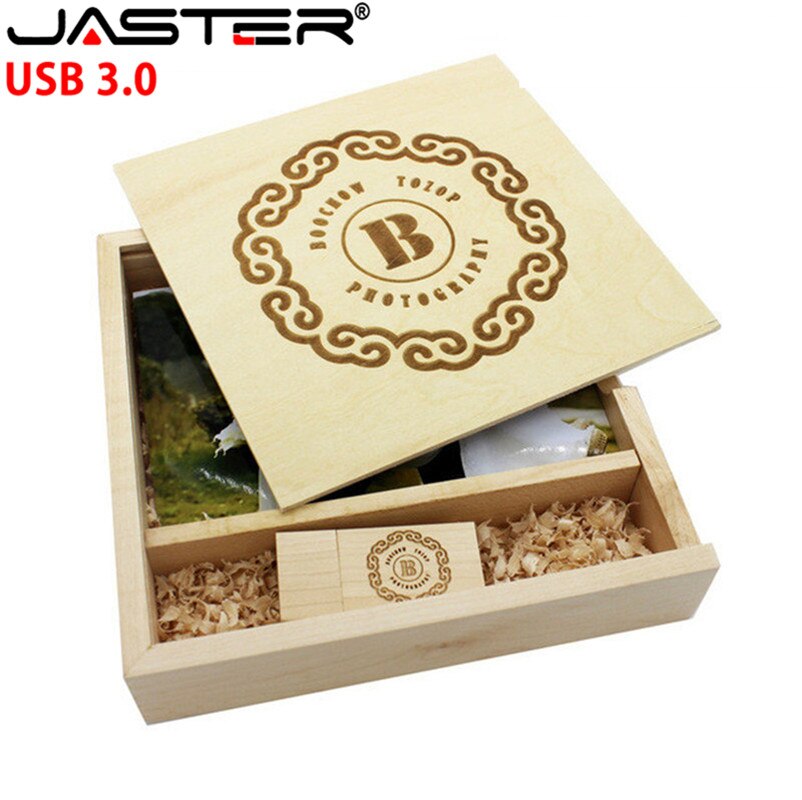 JASTER Holz Foto Album Box USB 3,0 Stick DIY Gravierte Logo Hochzeit Speicher