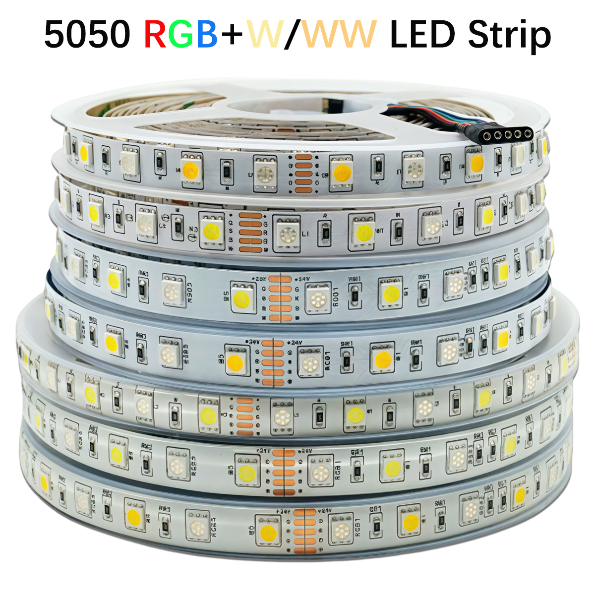 5050 RGB+W LED-Streifen – IP65 silikonbeschichtet, hohe Helligkeit, warmweiß, 12 V/24 V, flexibel Beleuchtung mit Aluminiumkanal