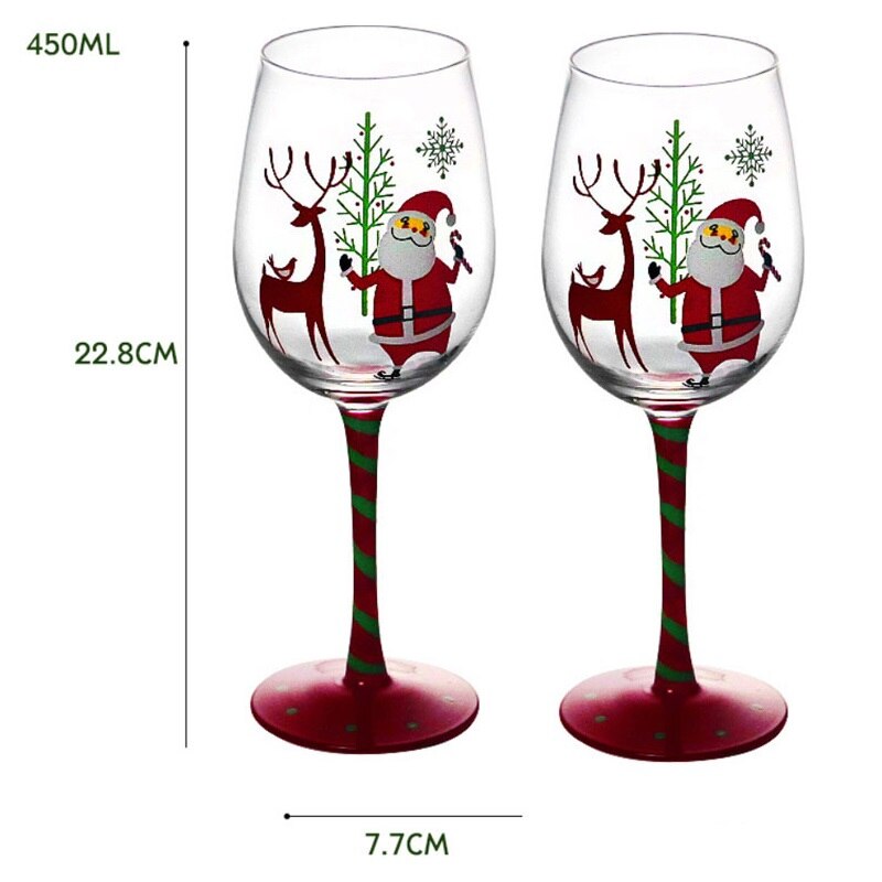 1/2Pcs 450ml Christmas Wine Glass Cup Hand Painted Santa Claus Wine Crystal Goblet Home Decoration Christmas Party Drinkwar: 450ml 2pcs