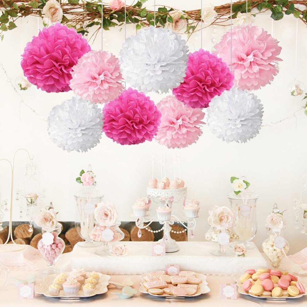 9PCS Tissue Hanging Paper Pom-poms Flower Wedding Party Outdoor Decoration Premium Tissue Paper Pom Pom Flowers Craft Kit (