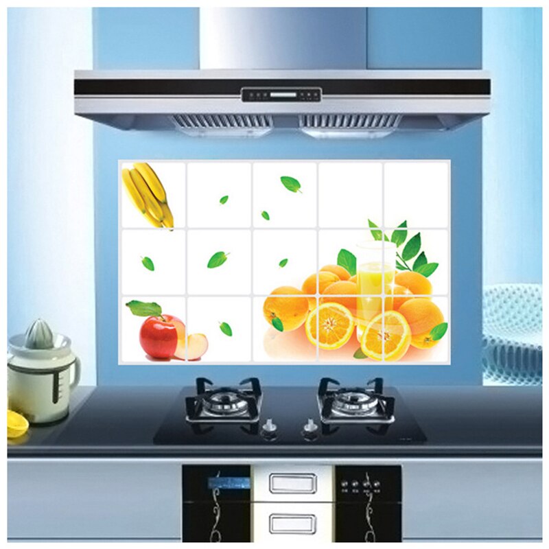 Fresh Fruit Kitchen Stove Decoration Stickers Aluminum Foil Waterproof Oilproof Wall Stickers Self Adhesive Wallpapers Decals