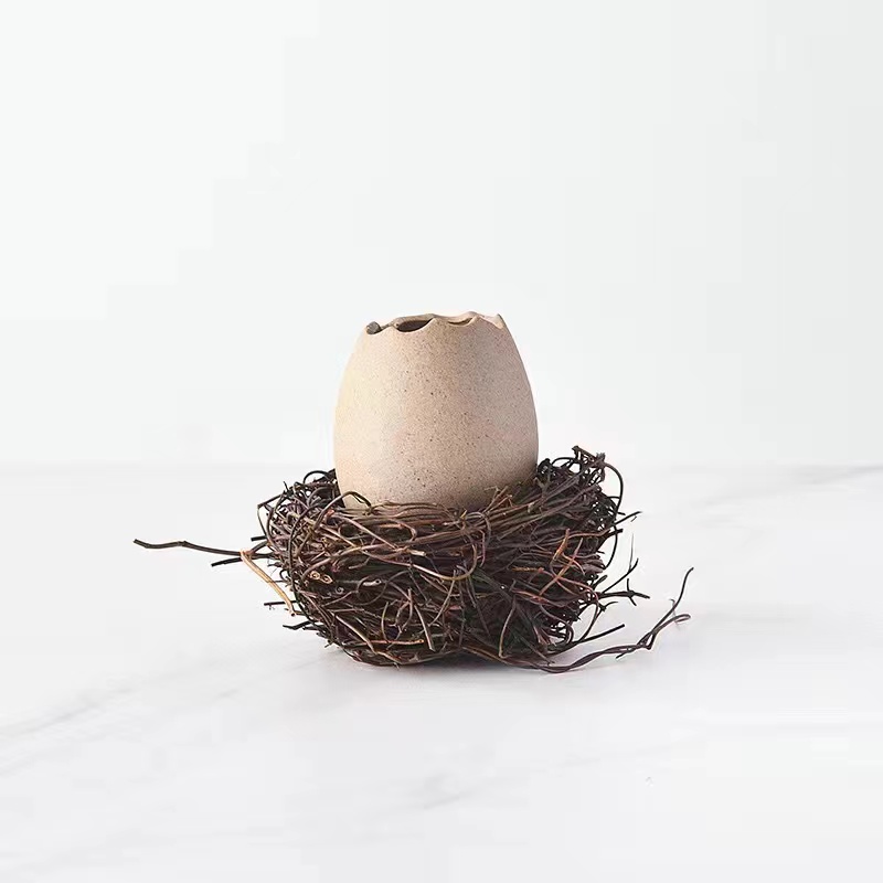 Bird's Nest Broken Eggshell Cup Ceramics Dessert Bowl For Steamed Egg Bowls Restaurant Decor Display: Beige
