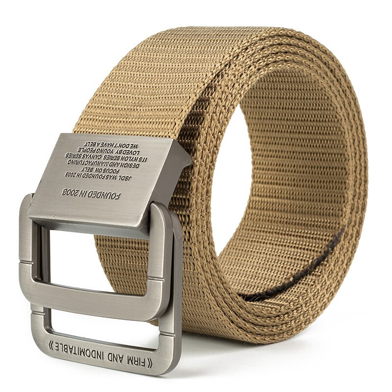 Cinturón de nailon con hebilla de doble anillo para hombre y mujer, cinturón informal de aleación de 3,8 cm, cintura para pantalones de estudiante juvenil, novedad: E