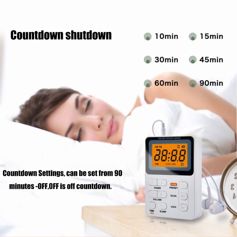 Radio portátil FM Radio con batería recargable con auricular Radio pequeña con LCD