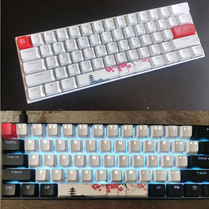 Ersätta mellanslagstangenten keycap pbt fem sidor färgämnesgrundöverdragen mellanslagstangenten 6.25u körsbär profilstång keycap för diy mekaniska tangentbord  gk64 gk61