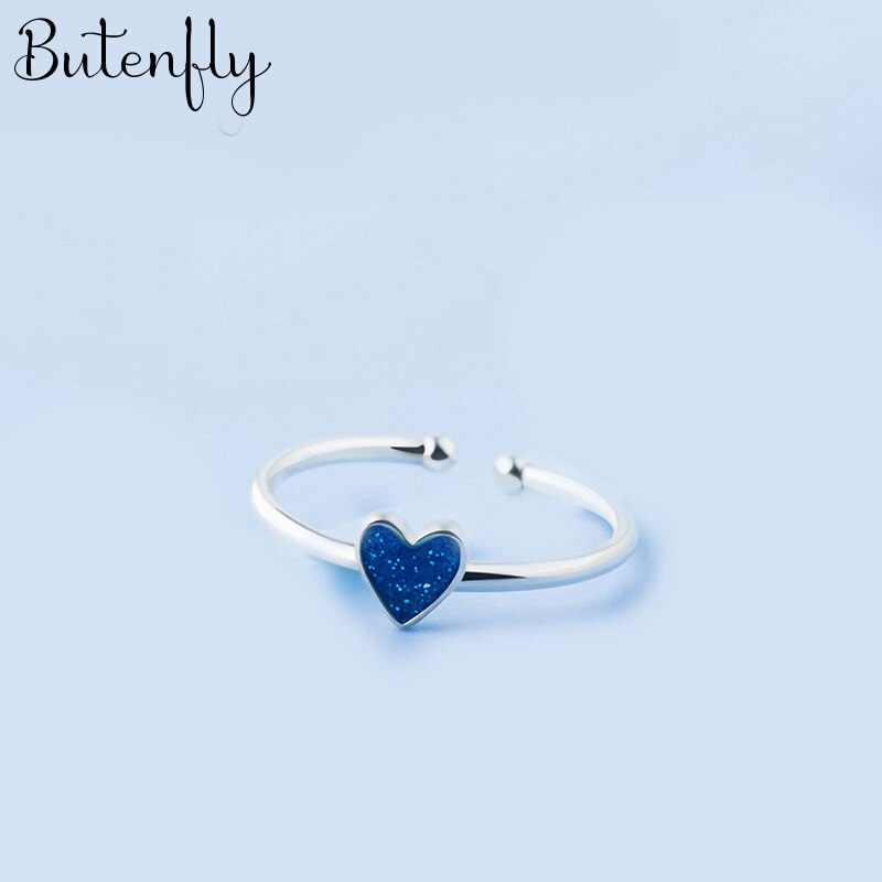 Persoonlijkheid Gothic Vintage Blauw Liefde Hart Ringen Voor Vrouwen Bridal Wedding Engagement Punk Verstelbare Antieke Ringen Rock Sieraden