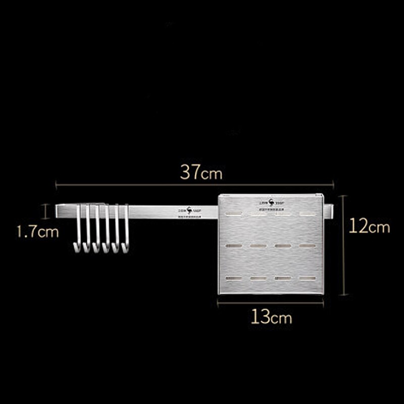 Barra colgante de Cocina 3 en 1 de acero inoxidable montada en la pared con 6 ganchos y caja de almacenamiento de cubiertos organizador de cocina contenedor herramientas