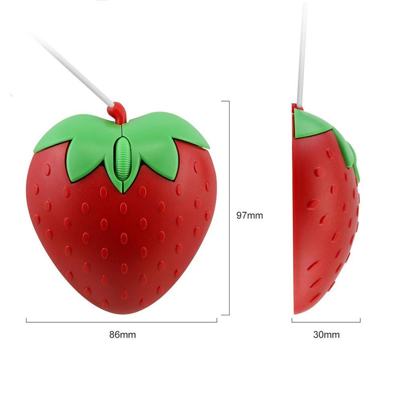 Portable Cute Mini Strawberry Wired Mouse Usb Small Optical PC Computer Mouse 3d Fruit Shape Girl Mice For Office Laptop