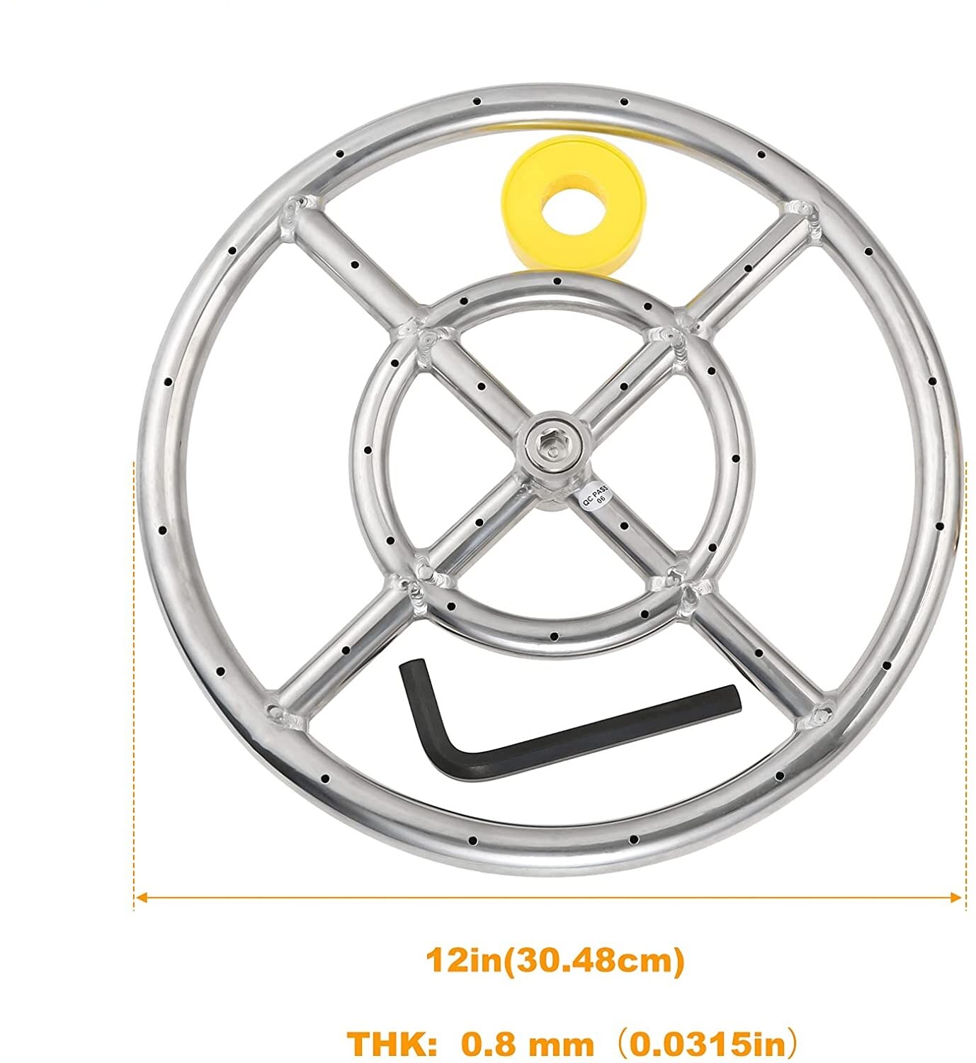 12 Inch 304 Stainless Steel Gas Propane Fire Pit Ring Burner with 159K BTU Valve 2-Rings for Gas/Propane/NG Fire Pit Parts Kit