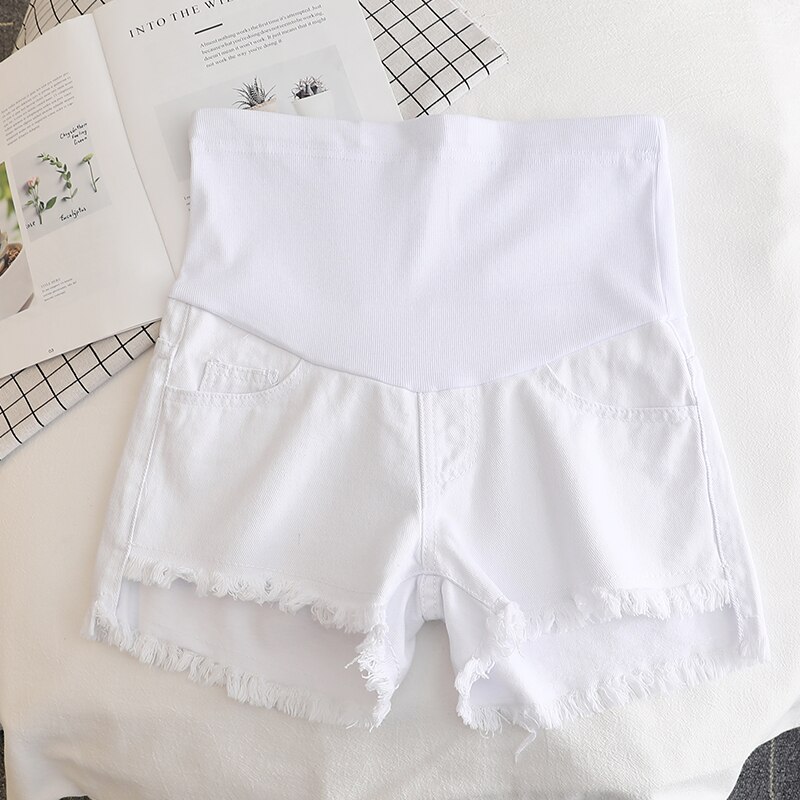 Short de maternité en Denim blanc fin, taille haute, ventre court, vêtements pour femmes enceintes, Shorts décontractés, collection été 17432