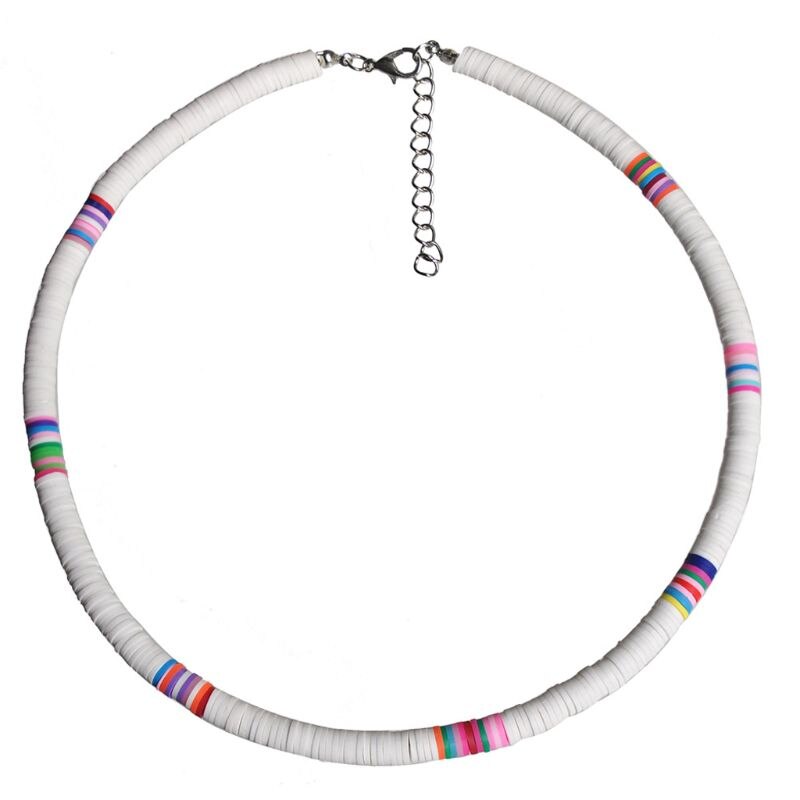 Gargantilla Bohemia con cuentas de barro colorido para playa, collar bohemio de arcilla polimérica de arco iris, joyería ajustable para mujeres y niñas: W