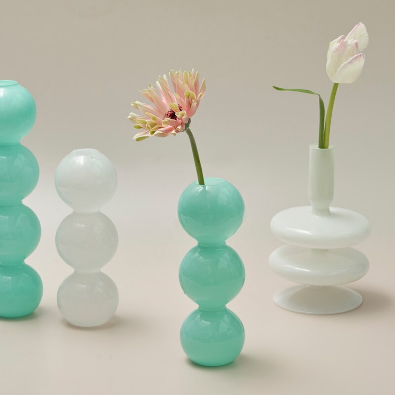 Vase à bulles de couleur Jade, petit support de fleurs, vases en verre, accessoires de décoration pour la maison pour le salon