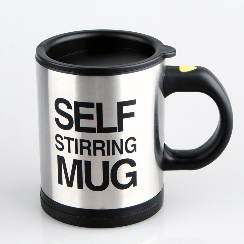 400ML Edelstahl Selbst Rühren Becher Mischen Kaffee Tee Tasse Automatische Elektrische Faul Kaffee Milch Mischen Auto Rühren Becher mit Deckel: Schwarz