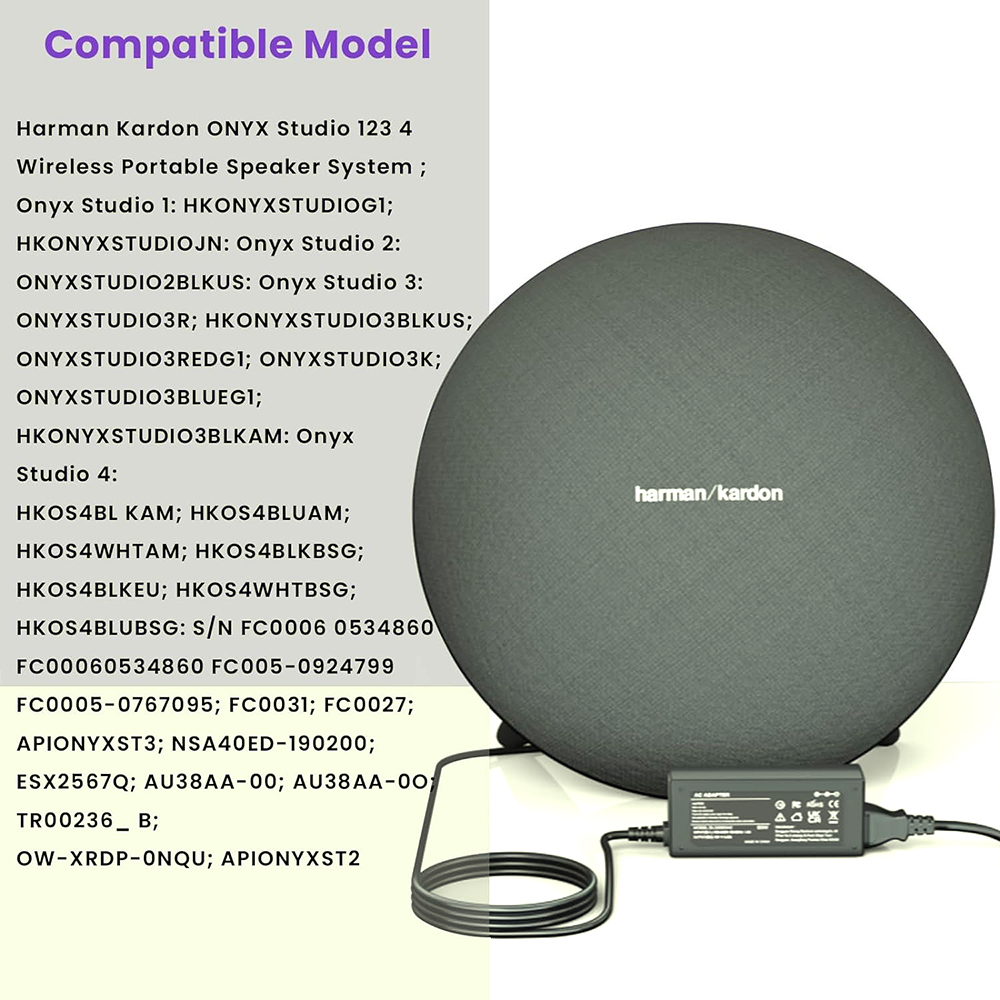 Cargador adaptador de CA de 19V y 65W para Harmon Kardon Aura Studio 3, 2, 1 Plus, serie AirPlay, sistema de altavoz inalámbrico para el hogar, fuente de alimentación