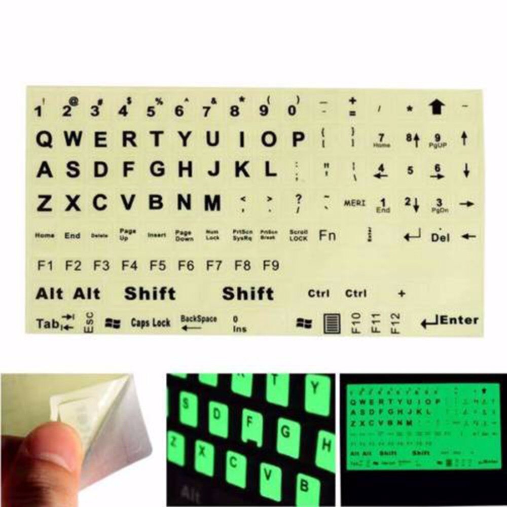 Lichtgevende engelse standaard toetsenbordsticker, algemene pc, laptop, fluorescerende toetsenbordhoes, volledige toetsenbordsticker met grote letters