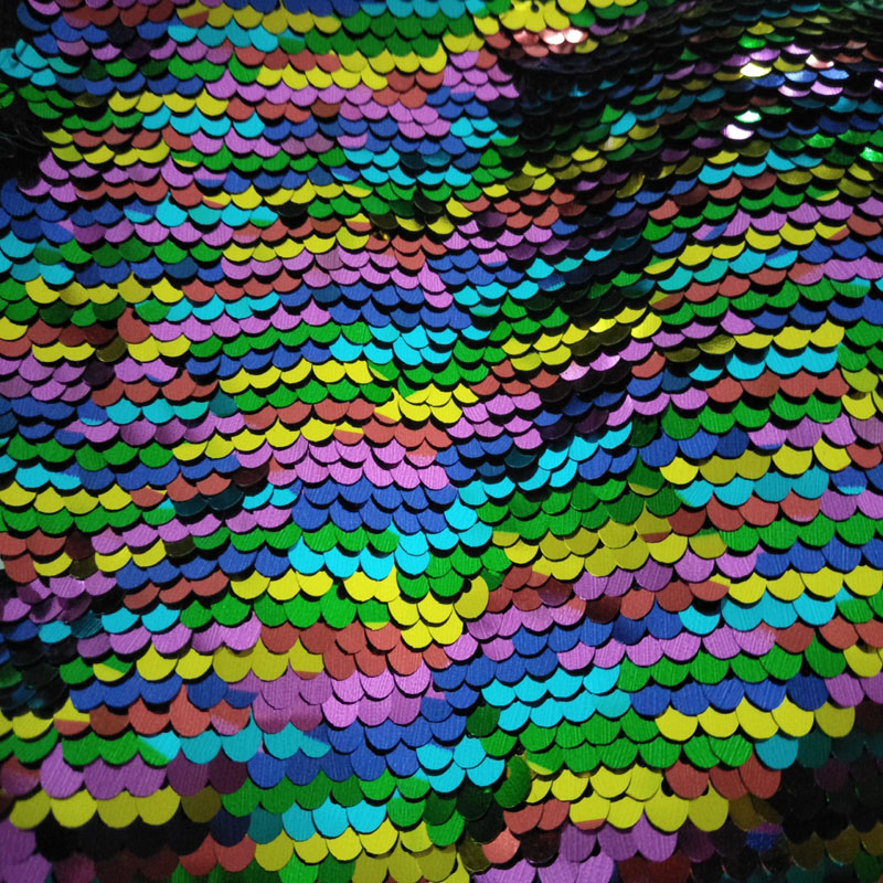 Gloednieuwe Regenboog Kleur Sequin Dubbele gezicht Omkeerbare Sequin Stof Satijn Terug Sequin Stof Voor DIY Naaien Bag Purse