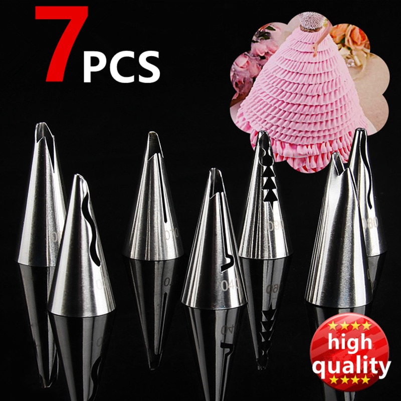7 Stks/set Bruiloft Russische Nozzles Pastry Bladerdeeg Rok Icing Piping Nozzles Pastry Decorating Tips Sets Cake Cupcake Decorateur Tool
