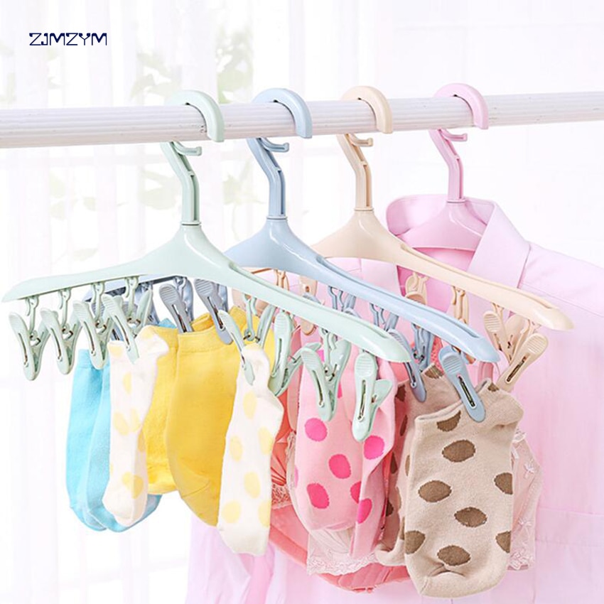 Clothes Pegs 8 Clips Plastic Hangers Underwear Socks Bra Dryer Hook Rack Clothes Hanging Dry