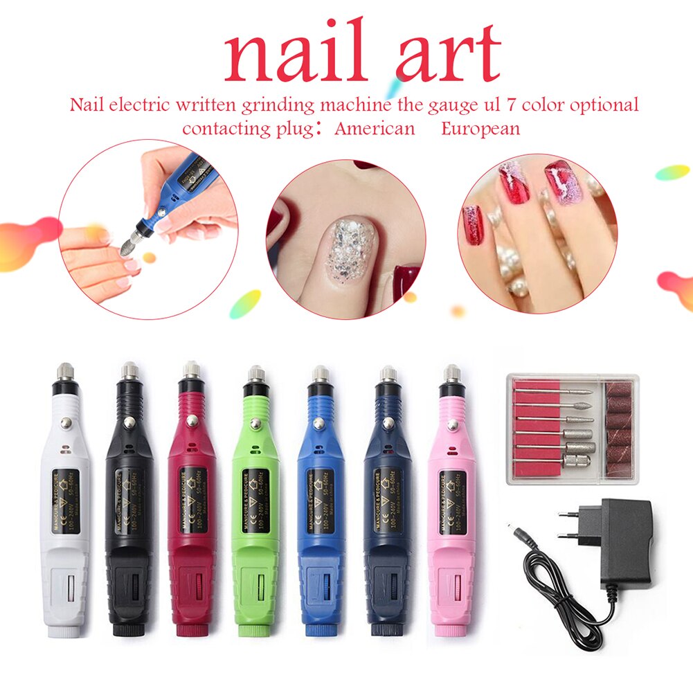 Conjunto de brocas para arte de unha, conjunto de 6 peças, lixas em gel uv, ferramenta elétrica para manicure e pedicure