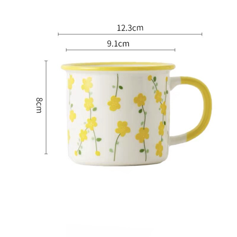 Nordic Ceramic Retro Coffee Mug Simple Small Flower Office Teacups Imitation Enamel Milk Juice Cup Household Drinkware