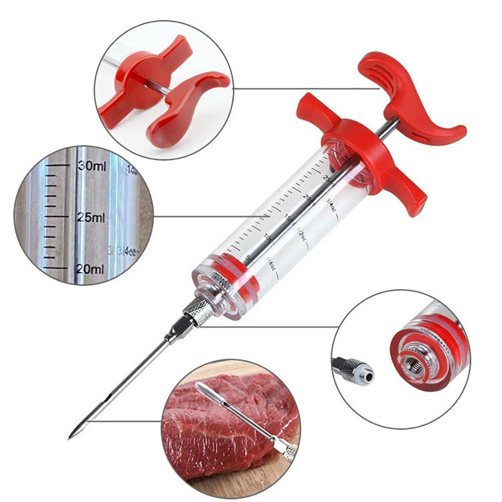 Jeringa de acero inoxidable para carne de barbacoa, jeringuilla para adobo de pavo, especias, salsa de cocina, accesorios para adobo