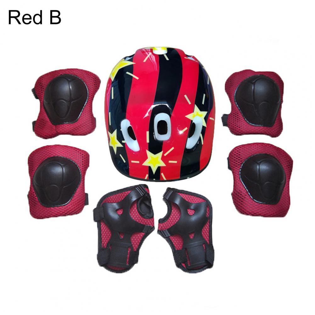 7 pz/set bambini sicurezza ginocchiere resistenti all&#39;usura gomitiere assorbimento del sudore accessorio ciclismo casco ginocchio gomito Set per l&#39;equitazione: Red B