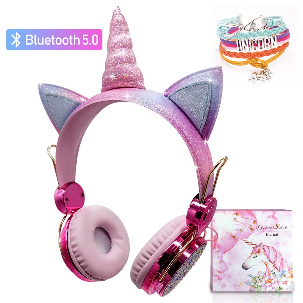 Eenhoorn Kids Draadloze Hoofdtelefoon Met Mic Leuke Meisjes Muziek Helm Laptop Cascos Bluetooth 5.0 Telefoon Gaming Headset Kinderen: pink