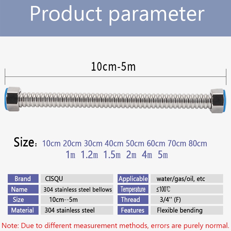 Metal Corrugated Hose 3/4"BSP Female Thread 10cm To 5m Extension Pipe, Water Heater/Smart Toilet/Kitchen Water Inlet Pipes: Length-1.5m