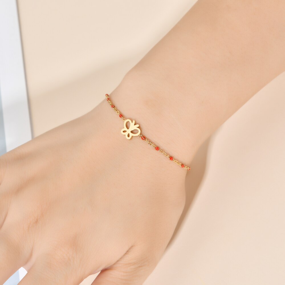 Zmzy eenvoudige ketting, schattige vlinderarmbanden en bangles voor vrouwen, roestvrijstalen trouwsieraden, pulseira