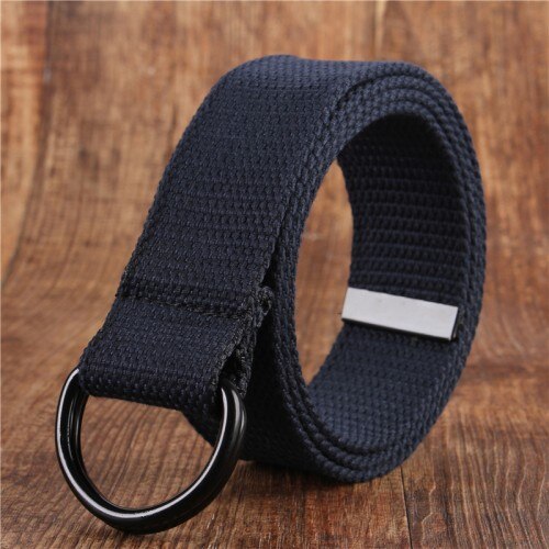 cinturón de lona para hombres jóvenes lona doble anillo hebilla Simple salvaje cinturón vaquero hombres mujeres: Dark blueF