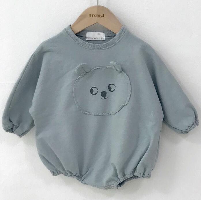 Primavera Outono urso bonito bodysuits para meninos e meninas do bebê puro algodão de manga longa macacões roupas: gray blue / 6 m