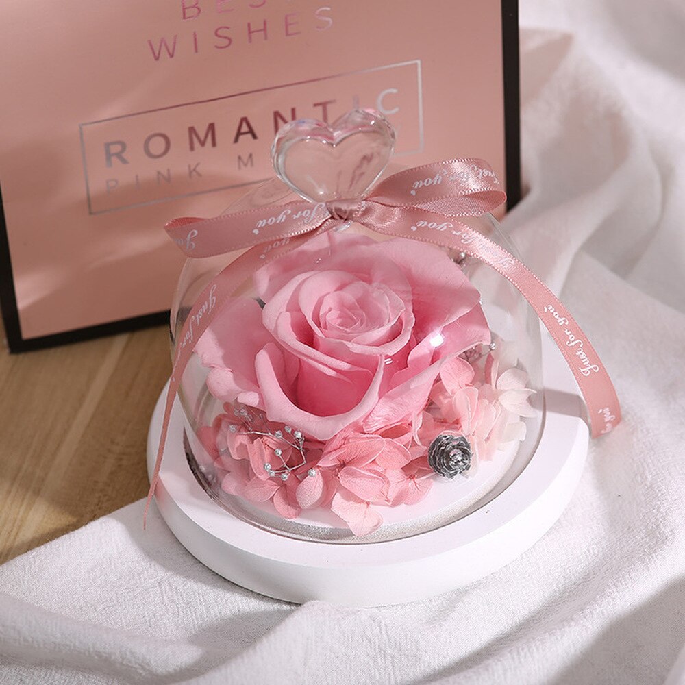 La belle et la bête Rose éternelle en flacon dôme en verre pour saint valentin décoration fête de mariage fête des mères