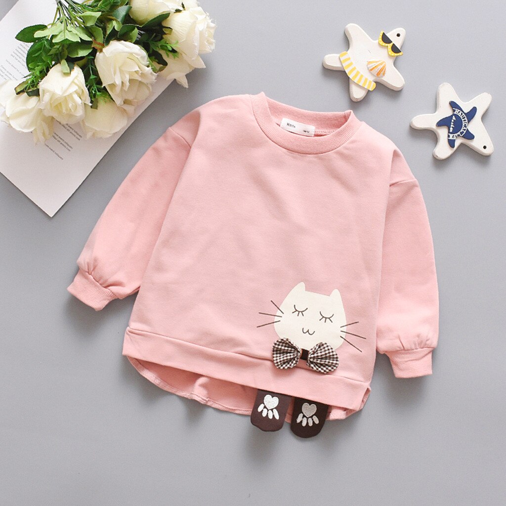 Baby Sweatshirt Children Autumn Winter Clothes Toddler Kids Baby Girls Long Sleeve Cute Cartoon Cat Letter Sweatshirt Coat