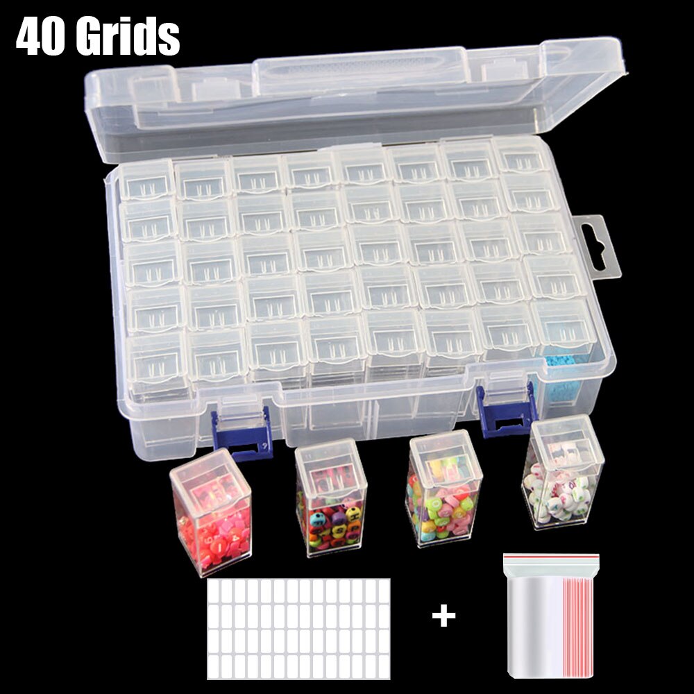 Caja de almacenamiento transparente para decoración de uñas, contenedor de cuentas de diamantes de imitación con cuadrícula cuadrada, accesorios, Maleta, 40 Uds.: 40 grid