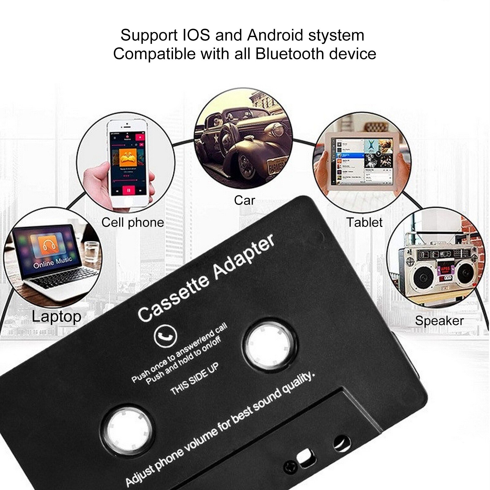 Coche cinta convertidor Bluetooth receptor Mp3/sbc/estéreo de Audio estéreo Aux cinta de música de coche reproductor de Cassette teléfono grabador