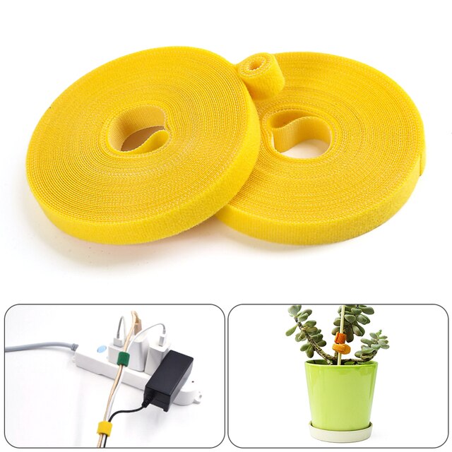 1.5 x 500cm plantebånd nylon plantebandage velcrobånd haveplanteform tape krogløkke tilbehør til støtte for bambusrør.: Gul