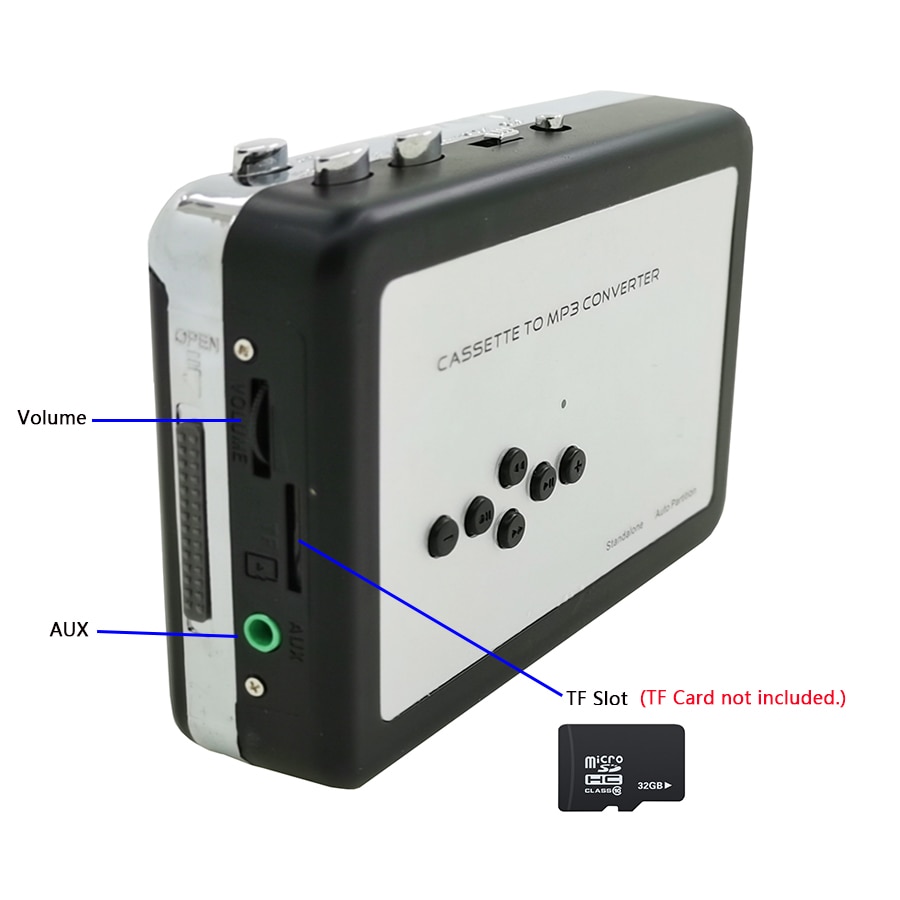 Cassette Speler Draagbare, Standalone Cassette naar MP3 Converter, Walkman Tapes Recorder via TF Card met Oortelefoon