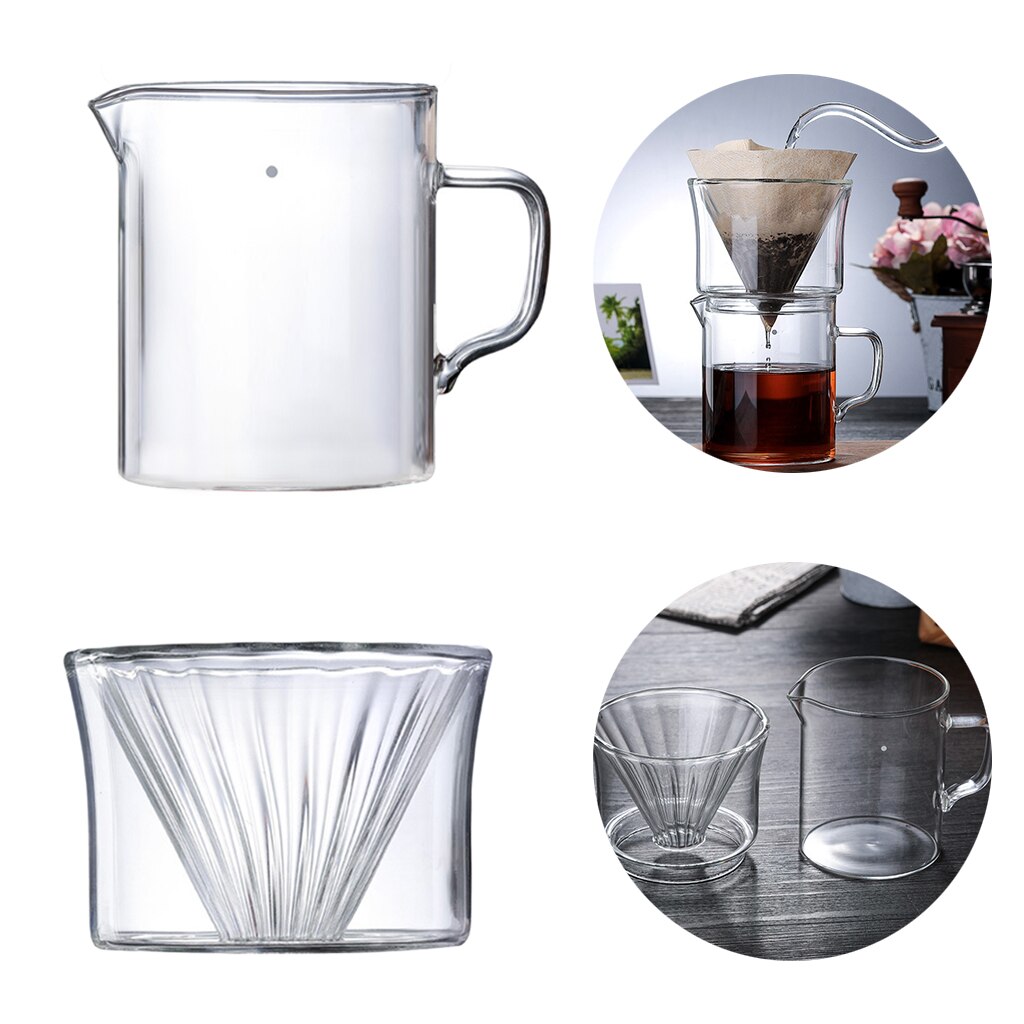 Pour Over Coffee Maker Glass Coffee Dripper Cup Reusable 1-2 Cups Coffee Mug Cafe and Office Use BPA Free