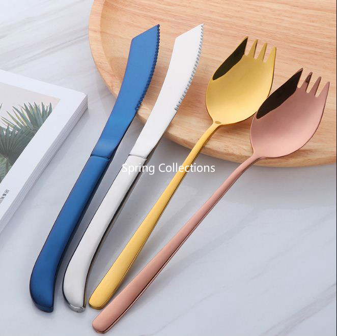 304 Stainless Steel Rainbow Color Steak Knife Western Style Dinner Knives Tableware Set Sharp Cutlery Dinnerware Accessories