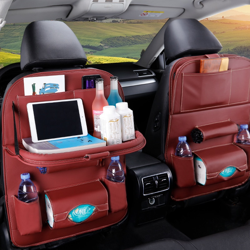 Pu Lederen Pad Bag Car Seat Terug Organisator Opvouwbare Tafel Lade Reizen Opbergtas Opvouwbare Eettafel Autostoel Opslag tas