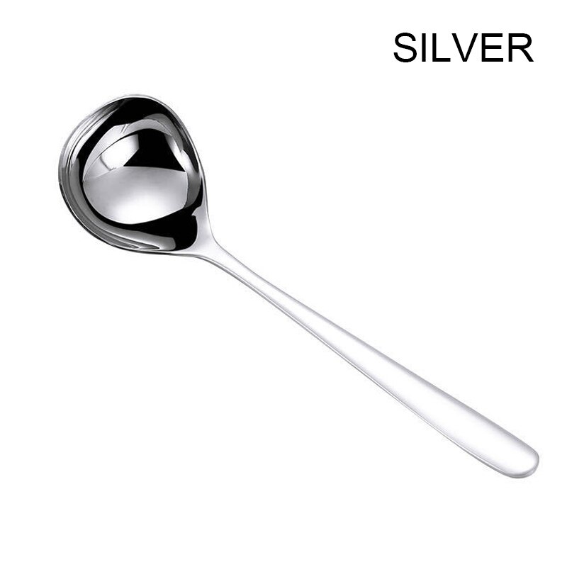 Newest 1pc 304 Stainless Steel Spoon Family Soup Spoon Stainless Steel Large Capacity Pot Spoon Kitchen Cooking Spoon: Silver