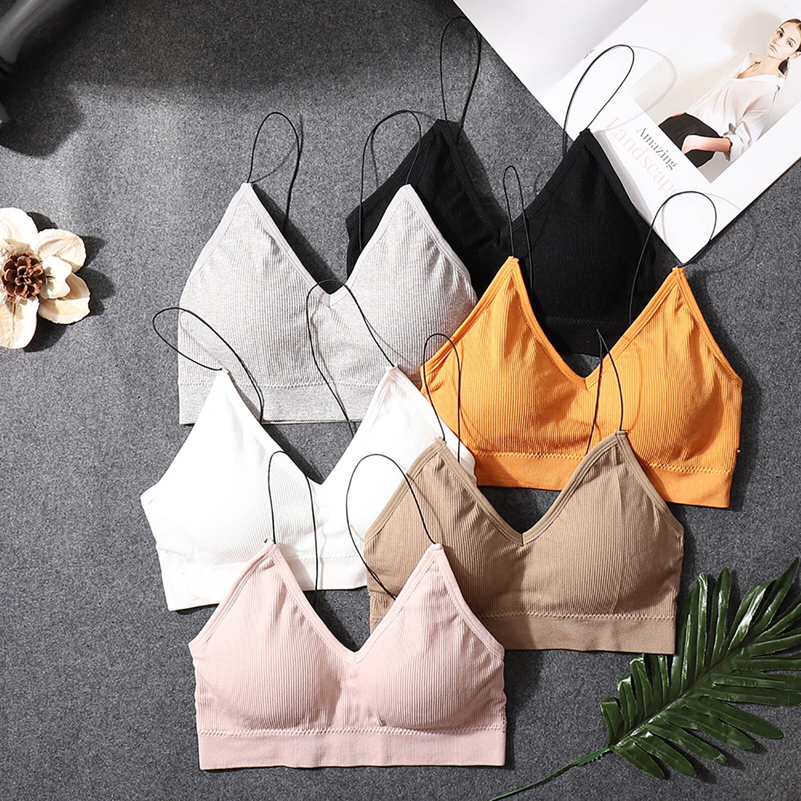 Bra For Women Thread Thin Shoulder Strap Tube Top Underwear V-neck Lingerie Solid Color Brassiere Bielizna Damska #3