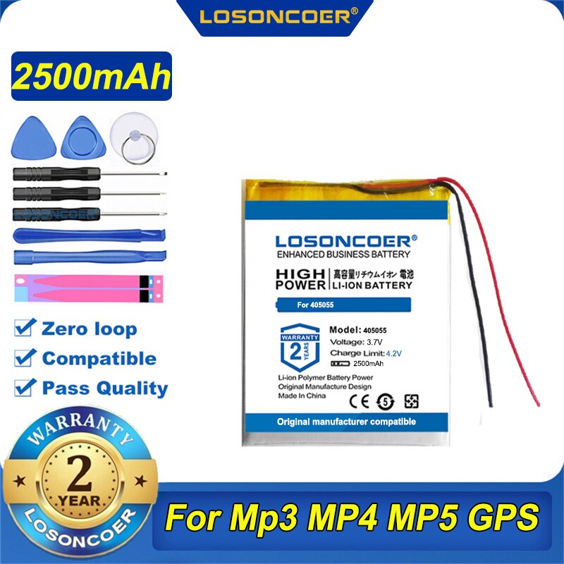 LOSONCOER-batería 100% Original para tableta móvil, 405055 mAh, MP3, MP4, MP5, GPS, 2500