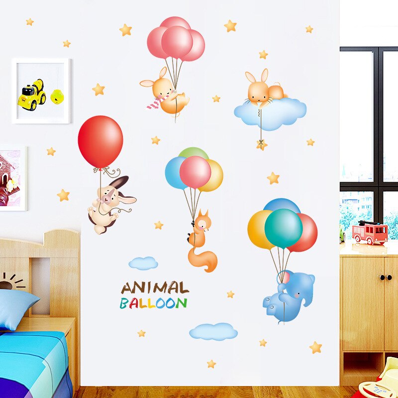 Cute Unicorn Rabbit Wall Stickers Kids room Nursery Wall Decor Sticker Pretty Girls Flying Elephant Cartoon Decals Home Decor