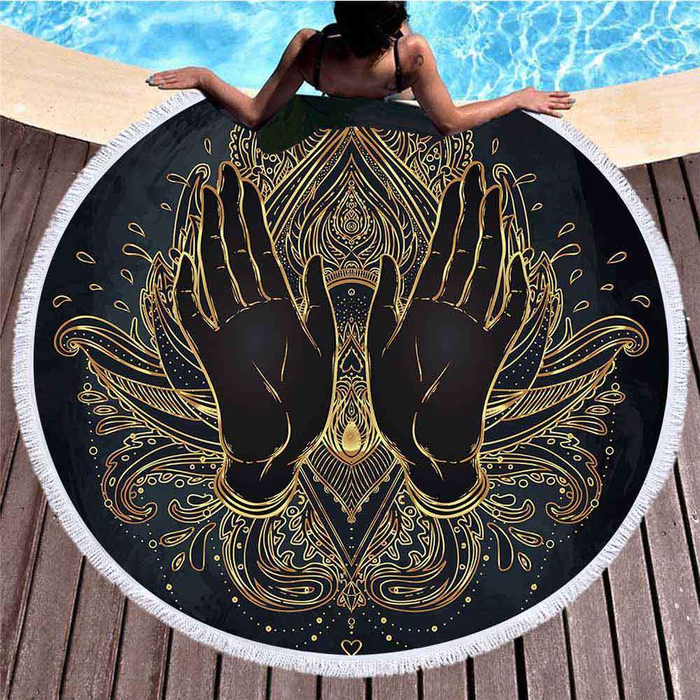 Buddha statue runde badehåndklæder simpelt maleri til voksne mikrofiber badehåndklæde gobelin yogamåtte serviette de bain: Farve 07