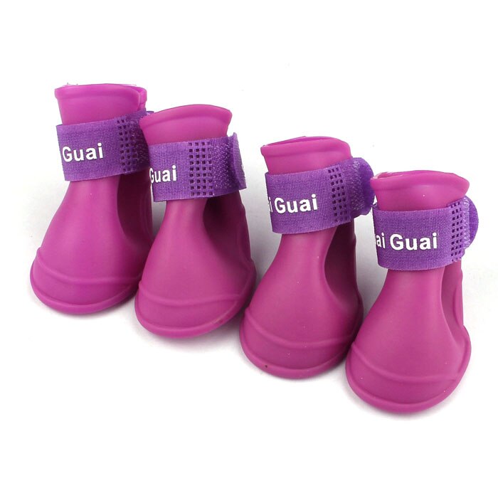 TAILUP para perros 4 unids/lote calzado de lluvia para perro arnés de ropa para perros botas de colores caramelo botines impermeables de goma para mascotas suministros para el hogar: Púrpura / S