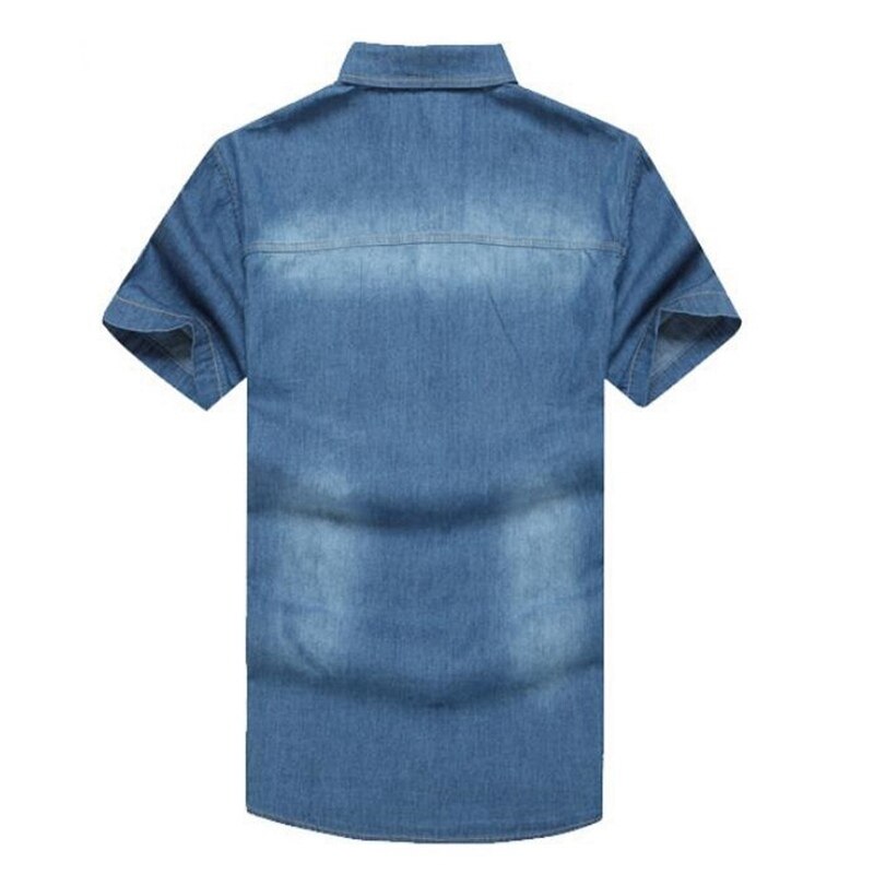 Sommer 6xl 7xl 8xl mænds denimskjorter stor kortærmet skjorte til mænd lomme afslappet bomuldsskjorter plus størrelse blå tynd skjorte 140kg