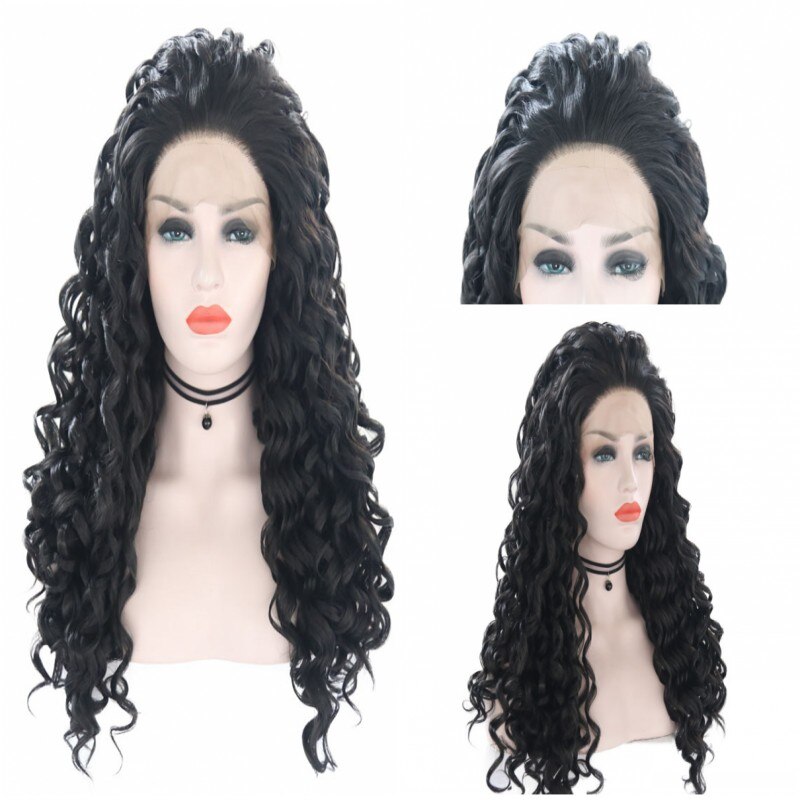 Alegria & beleza 26 "preto bege cinza marrom natural onda de água cabelo feminino maquiagem festa de casamento presente sintético rendas frente perucas diárias: 26 polegadas / Black