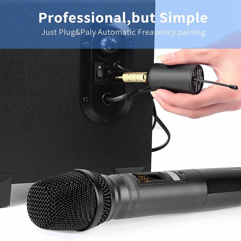 1 stk/sæt  ux2 uhf auto trådløst dynamisk mikrofonsystem med modtager til forstærker mixer højttaler desktop bus o