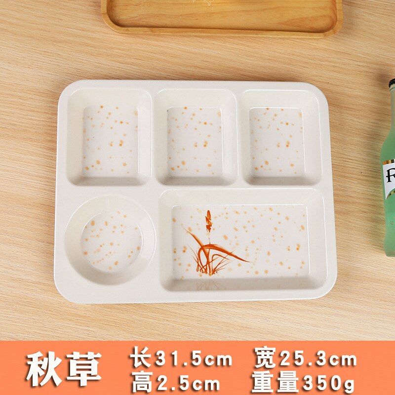 12.5 Inches Divided Plates,Melamine Tray Plate,Stackable,Dishwasher Safe (blue),Imitation Porcelain 5 Grid Fast Food Plate: 9